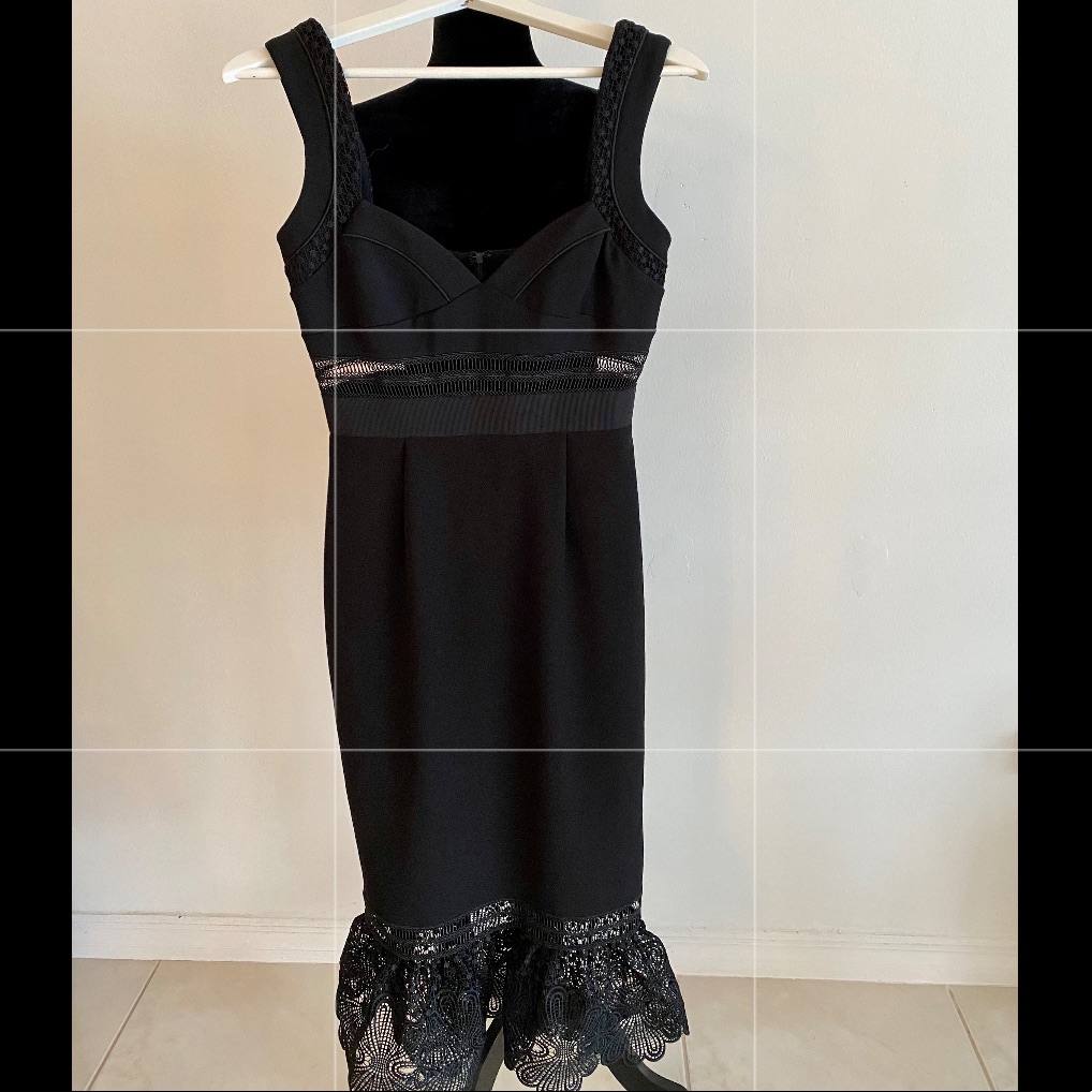 Self Portrait V- Neck Midi Length Black Dress Black Friday